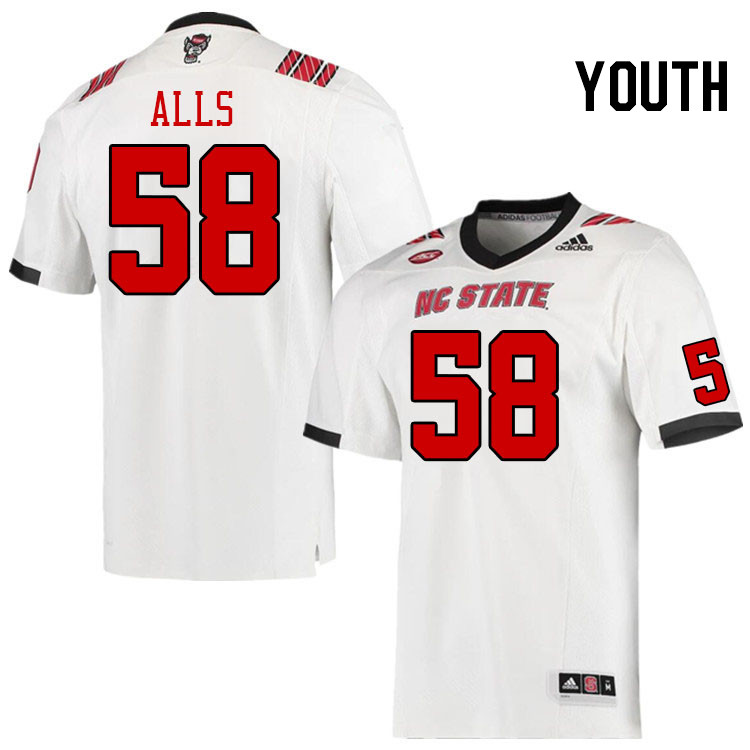 Youth #58 Carter Alls North Carolina State Wolfpacks College Football Jerseys Stitched-White - Click Image to Close